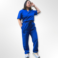 WOMEN'S SCRUB SET  V-NECK TUCKABLE DESIGN SCRUB TOP + HIGH RISE JOGGER PANTS -8 POCKETS