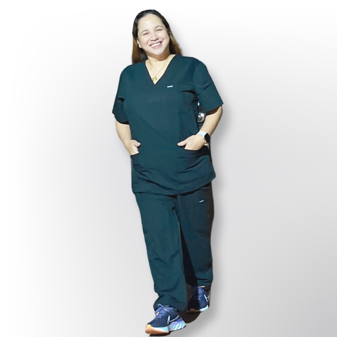 WOMEN'S SCRUB SET  V-NECK TUCKABLE DESIGN SCRUB TOP + HIGH RISE JOGGER PANTS -8 POCKETS