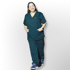 WOMEN'S SCRUB SET  V-NECK TUCKABLE DESIGN SCRUB TOP + HIGH RISE JOGGER PANTS -8 POCKETS