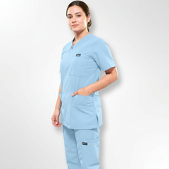 WOMEN'S SCRUB TOP: CROSS NECK 6 POCKETS- STYLISH DESIGN