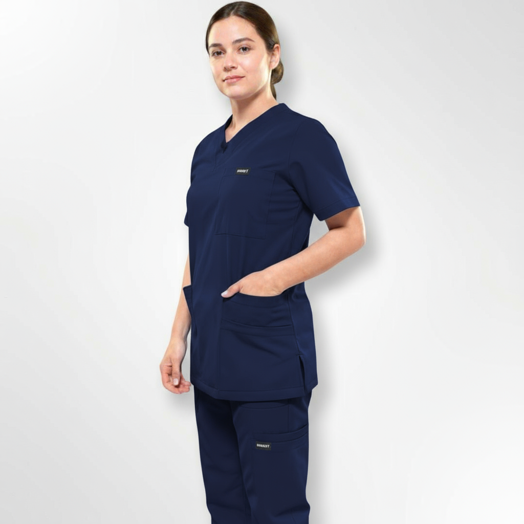 WOMEN'S SCRUB TOP: CROSS NECK 6 POCKETS- STYLISH DESIGN