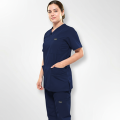 WOMEN'S SCRUB TOP: CROSS NECK 6 POCKETS- STYLISH DESIGN