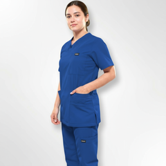 WOMEN'S SCRUB TOP: CROSS NECK 6 POCKETS- STYLISH DESIGN